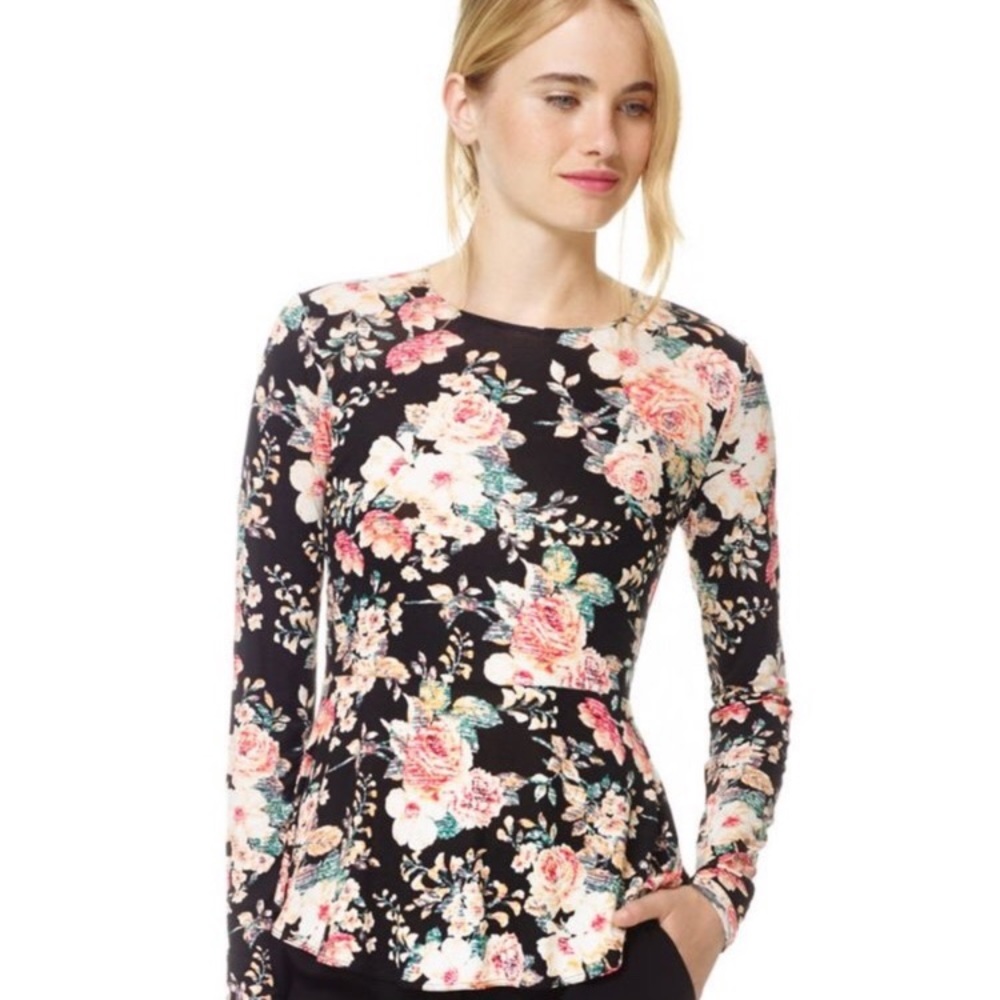 Aritzia Wilfred floral peplum long sleeve top